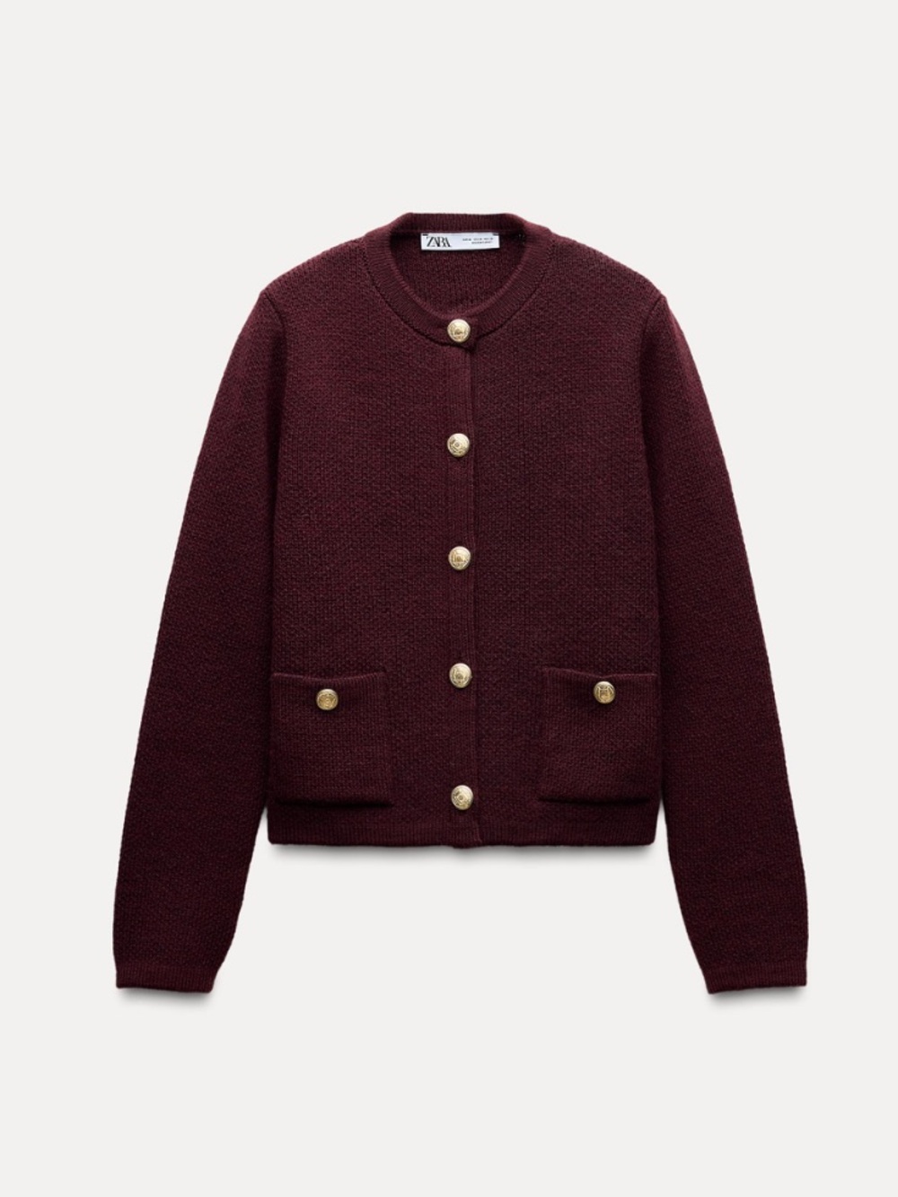 Zara Women's Button-Front Burgundy Cardigan with Gold Buttons